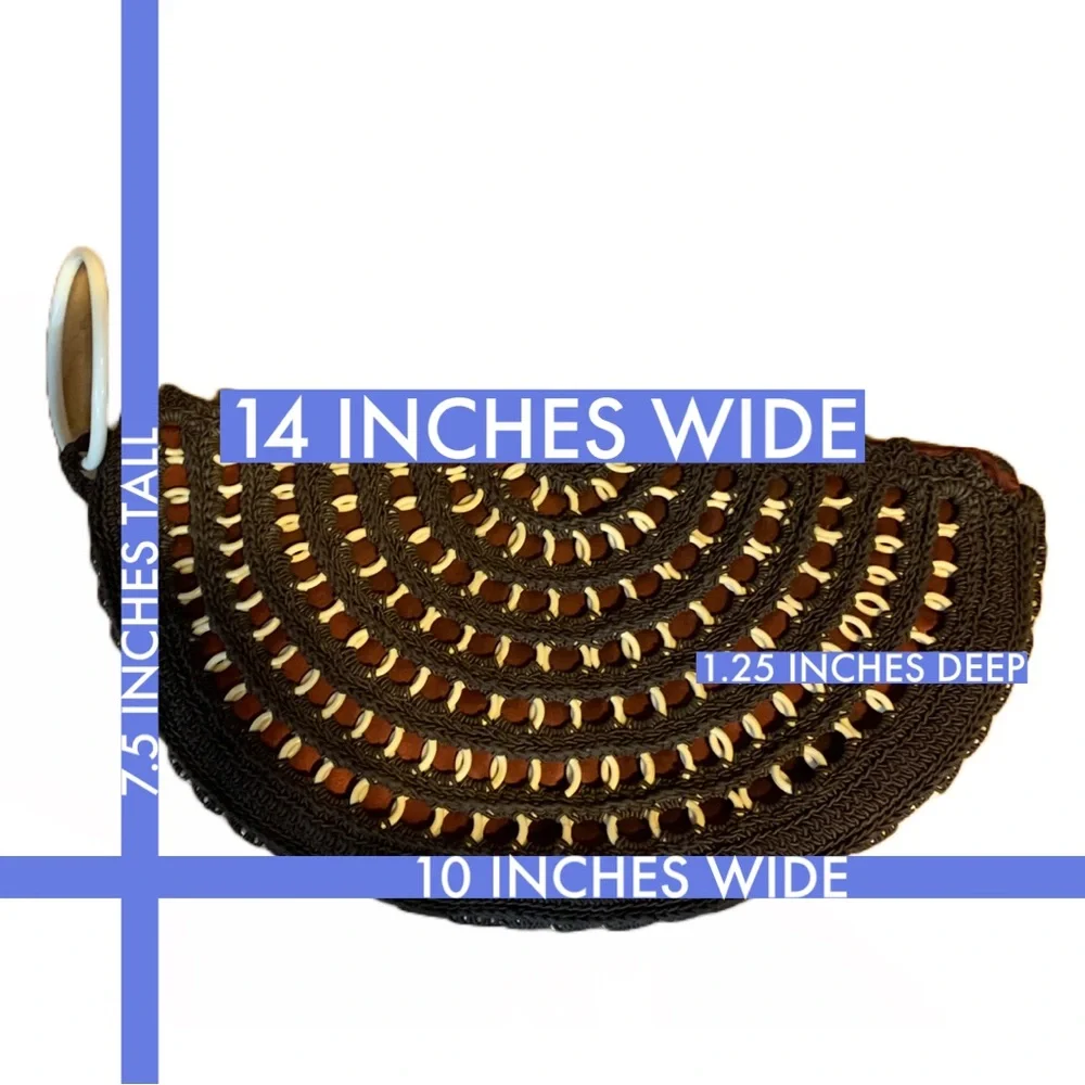 VINTAGE 1970'S BROWN CROCHET MACRAME W/CREAM PLASTIC WRIST BAG/CLUTCH